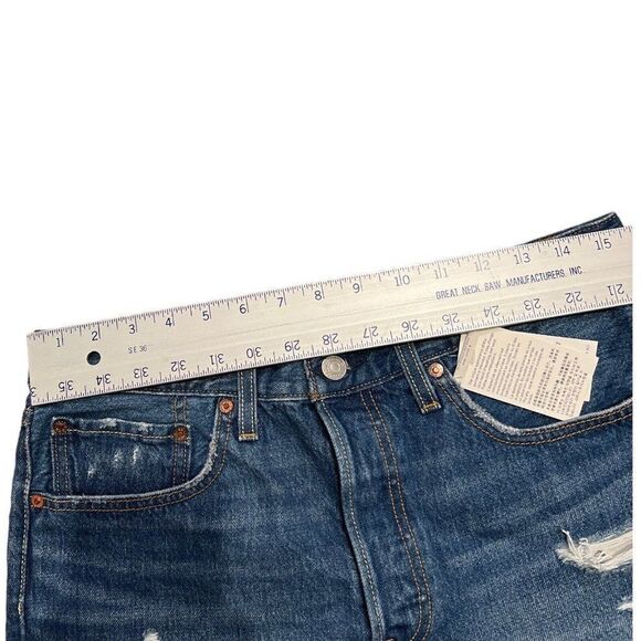 Levis 501 Shorts WMNS 30 Cut Off Denim Button Fly High Rise Distressed Raw Hem - Picture 7 of 9